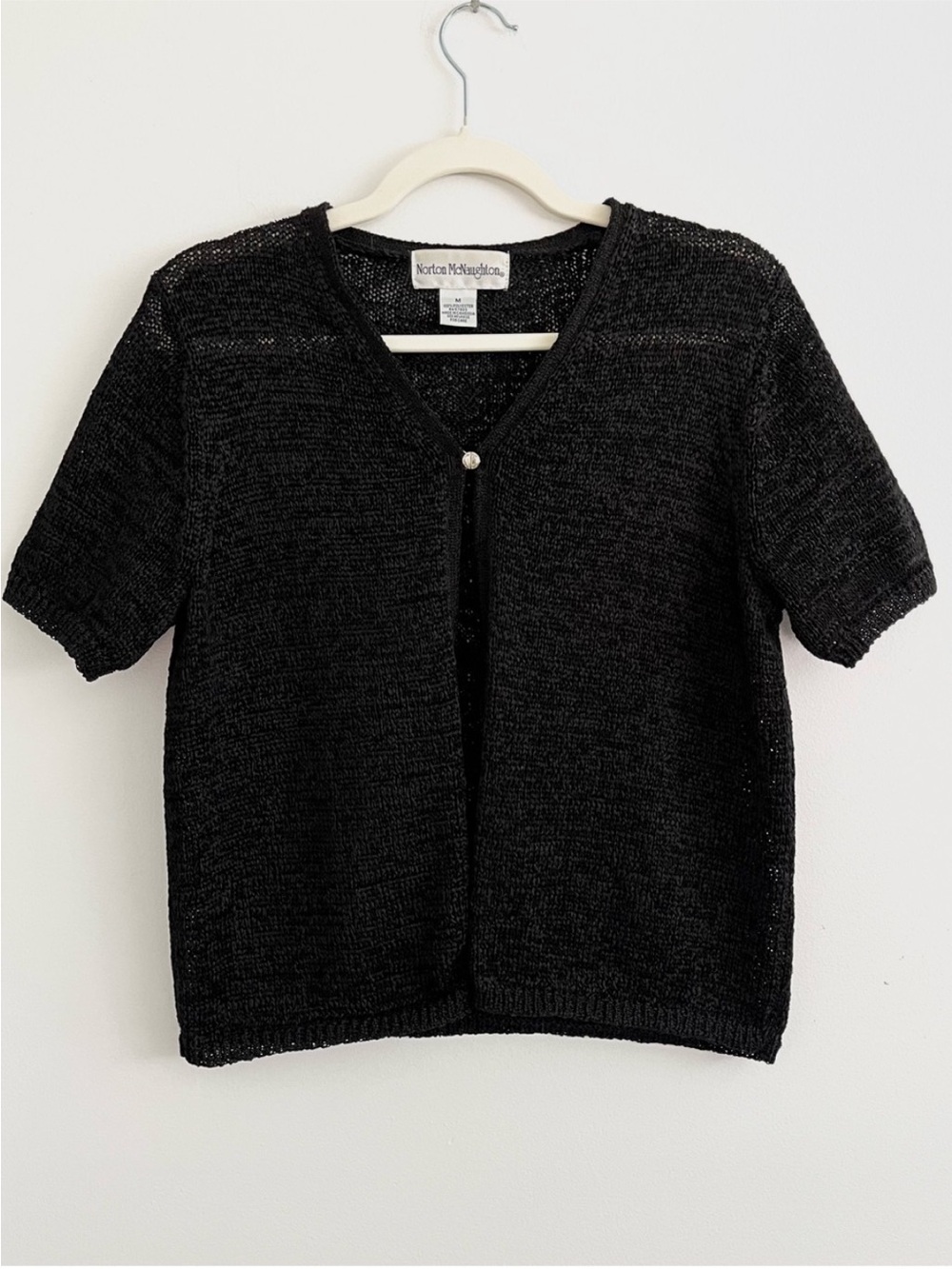 Vintage Norton McNaughton Black Open Knit Short Sleeve Cardigan Whimsigoth 90’s